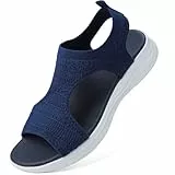 VTASQ Sommer waschbare Slingback orthopädische Rutsche Sport Sandalen Damen Bequeme orthopädische Sandalen für atmungsaktive Sport Strick Sandalen, Mesh Weiche Sohle Casual Damenschuhe Blau 40EU