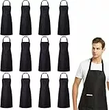 LYCN 18 Stück Kochschürze, Schwarze Schürzen mit Taschen, Verstellbare Kochschürze für Männer Damen Metzgerschürze Fleischerschürze für Kochen Backen Malen Grillen(63x78cm)