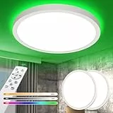 YiLaie 2 Stück 24W Deckenlampe LED Deckenleuchte Dimmbar mit Fernbedienung RGB Farbwechsel Rund Deckenleuchte Flach für Wohnzimmer Schlafzimmer Deckenlampe 3000K-6500K 2700LM IP44 Wasserdicht Ø30cm