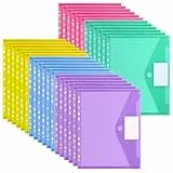 Donken 30 Stück Dokumententasche A4, Dokumentenmappe zum Abheften Bunte Mappen mit 11 Löchern, Klettverschluss und Etikettentaschen, 5 Farben Durchsichtige Sammelmappen für Dokumente Organisiere