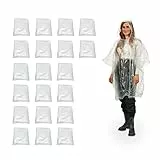 Relaxdays Regenponcho Einweg 20er Set, Einmal Regencape mit Kapuze, Erwachsene, Notfallponcho Damen, Herren, transparent