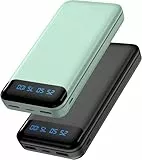 Enerwow Externer Akku 16000 mAh, 2 Packs Slim Power Bank, Schnellladung mit 2 USB-Ausgangsanschlüssen (max. 3 A), 15 W tragbare Powerbank mit LED-Anzeige für iPhone, Huawei, etc.