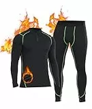 SIMIYA Thermounterwäsche Herren Set, Funktionsunterwäsche Mit Reißverschluss Flexibel Atmungsaktiv Skiunterwäsche Winter Mit Innenfleece für Lauf, Radfahren, Skifahren (Grün-1, M)