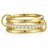 Emibele Stapelringe Für Damen Ineinandergreifende Goldringe Nicht Anlaufend Zierlich Kubikzirkonia Statement Band Multilink Verbunden Metall Stapelbänder Trendig Schmuck Geschenk Damen, Größe 7