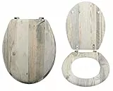 MSV WC Sitz Toilettendeckel MDF Holzkern „Ombo Landhaus“ Scharniere aus Edelstahl - hochwertige und stabile Qualität