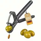 Thiru Olivenentkerner Midnight Edition – Olivenentsteiner für große & kleine Oliven – Einhand-Bedienung mit Feder – 60 Tage risikofrei testen – schnelles & sauberes Entkernen - Made in Germany