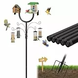 MQHUAYU Vogelfutterstation, verstellbar, 119,4 cm - 274,3 cm, robuste Vogelhausstange, verbesserte U-förmige Plattform, 4 Schäferhaken für Garten und Hof