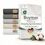 Buymax Boxspringbett Spannbettlaken 180x200 bis 200x220 cm Weiß – Premium Jersey 250 g/m² – 95% Baumwolle 5% Elastan – bis 35 cm Matratzenhöhe