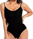 Ovnshery Shapewear Damen Body Shaper Damen mit Verstellbarer Schultergurt, Bodysuit Damen Fajas Colombianas Bauchkontrolle Nahtlos (Hüftslip Schwarz, L)