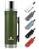 SANTECO Thermoskanne 1L - Thermoskanne mit Trinkbecher für unterwegs - Thermosflasche Edelstahl mit griff - Auslaufsicher Isolierflasche Kaffee & Tee - BPA Frei, für Heiß und Kalt