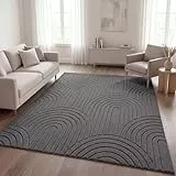 TT Home Wohnzimmer Teppich Schlafzimmer Hochflor Pflegeleicht Weich Waschbar Uni Modernes Design 3D-Optik, Farbe:Anthrazit 1, Größe:120x160 cm