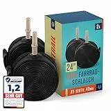 Alphatrail Fahrradschlauch Rick 24 Zoll AV Autoventil 2X Set mit Mobilitätsgarantie I Kompatible Fahrradreifen Schwalbe, Continental, Conti, Michelin, Kenda & Maxxis Fahrrad Schlauch