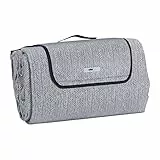 Relaxdays XXL Picknickdecke, 200x300 cm, isoliert, wasserdicht, Fischgrätmuster, Fleece Stranddecke, Tragegriff, grau