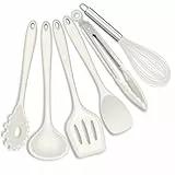Joyfair Küchenutensilien Set, 6 Stück Silikon Küchenhelfer Kochbesteck Set, Weiß Antihaft Pfannenwender Küchenset zum Kochen & Backen, Hitzebeständiger & Lebensmittelqualität, Spülmaschinenfest