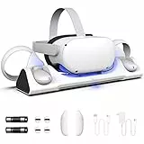 ZYBER Ladestation mit LED-Licht für Oculus Quest 2, USB, VR-Ladeständer für Meta Quest 2 (Unterstützung Elite Strap mit Akku), Ladestation mit 2 wiederaufladbaren Batterien