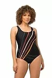 Ulla Popken Damen große Größen Übergrößen Plus Size Badeanzug, Streifen, ohne Softcups, Unterbrustband schwarz 46 820922100-46