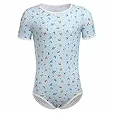 ABDL Body Männer Herren Overall Bodysuit Kurzarm T-Shirt Unterhemd Ouvert Body Sportbody Druckknöpfe im Schritt Karikatur Gedruckt Einteiler Jumpsuit Playsuit Unterwäsche Nachthemd Blau Segelboot M