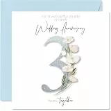Stuff4 Glückwunschkarte zum 3. Hochzeitstag für Paare – Elegantes florales Design – Quadratische Karte mit Umschlag, Text innen – Hochwertig 145mmx145mm