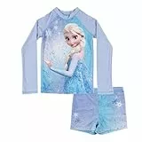 United Labels Disney Die Eiskönigin Badeanzug zweiteilig UV Schutz 50 für Mädchen, ELSA, Blau, 98/104, Bademode Kinder mit Shirt und Badehose, Badebekleidung
