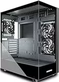 MUSETEX ATX PC Gehäuse, 360MM Rad Support, Full-View Dual Tempered Glass Mid Tower PC-Gehäuse, Typ-C Computergehäuse mit 3 vorinstallierten Nicht-LED-Lüftern, Gaming Gehäuse, Schwarz(K2)