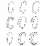 Krfy 9 Stück 14K Gold Gefüllte Zehenringe für Damen Hypoallergen Wasserfest Verstellbare Offene Zehenringe CZ Blume Stapelbare zehenring Gold Silber Zehenring Set Sommer Strand Fußschmuck-S