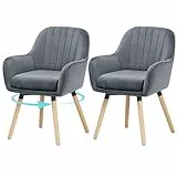ELUCHANG Esszimmerstühle 2er Set, 360° Drehbar, 12cm Dicke Polsterung Stuhl mit Hohen Armlehnen, Grau Samt, bis 150 kg Belastbar, für Schlafzimmer Küche Wohnzimmer