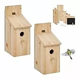 Relaxdays Nistkasten Bausatz Vögel, 2er Set, 32 mm Einflugloch, HBT 29,5x11,5x17 cm, Vogelhaus selber Bauen, Holz, Natur