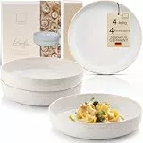 Sänger Korfu | Steingut Pastaschalen 4 tlg, Nudel Schalen Set 4 Personen, Schüssel Set spülmaschinenfest mikrowellenfest, große Schüssel Creme mit sandiger Maserung 750 ml | PREMIUM COLLECTION