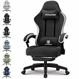GTPLAYER Gaming Stuhl Ergonomischer Gaming Sessel Schreibtischstuhl mit Stoffoberfläche, Federsitzkissen, Verbindungsarmlehnen und Fußstütze hellschwarz