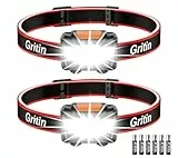 Gritin Stirnlampe LED, [2 Stück] LED Stirnlampe Kopflampe Superhell mit 3 Modi, IPX5 Wasserdichte Leichtgewichtige Mini Stirnlampe fürs Laufen, Campen, Joggen, Angeln
