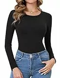Totatuit Oberteile Damen Langarmshirt Baumwolle Elegant Basic Oberteile Unterziehshirt Slim Fit Dünn T-Shirt Stretch Tops