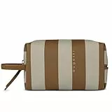 bugatti Cleo Kosmetiktasche, kleines Täschchen aus gestreiftem Kunstleder in Cognac/beige