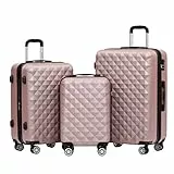 BEIBYE Zwillingsrollen 2066 Hartschale Trolley Koffer Reisekoffer Gepäck M-L-XL-Set (Rosa Gold, Set)