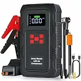 Povasee 150PSI Starthilfe Powerbank für Pkw mit Kompressor, 6000A Auto Starter Powerbank (bis zu 10L Benzin/8L Diesel) mit Kfz Luftpumpe, Batterie Booster Jump Starter mit Starthilfekabel, LED