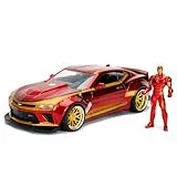 Jada Toys, 253225003 Marvel Iron Man 2016 Chevy Camaro SS, 1:24 Modellauto inkl. Iron Man Figur, aus Zinkdruckguss, öffnende Türen, Motorhaube, Kofferraum, rot/Gold
