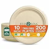 ECO SOUL 25 Cm (10 Zoll) Kompostierbare Teller (200 Stück) | 100% Biologisch Abbaubar | Einweg & Umweltfreundlich | Robuste Teller aus Zuckerrohr | Ideal für Vorspeisen, Snacks & To-go