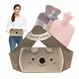 Wärmflasche Wärmflaschengürtel 1L 130cm Extra Langer 3 in 1 Koala Wärmflasche gürtel extrem flauschig, aus Gummi mit weichem Taillen-Bezug wärmeflasche für Nacken (1L koala grey)