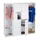 Relaxdays Kleiderschrank Stecksystem mit 12 Fächern, großer Garderobenschrank aus Kunststoff, 145,5 x 145,5 cm, weiß