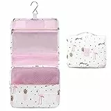 Kulturtasche zum Aufhängen für Damen, Lychii Reise Kulturtasche Wasserdicht Waschtasche Organizer für Koffer & Handgepäck - Flamingo