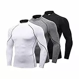 LANBAOSI 3er Kompressionsshirt Herren Mock Neck Ausschnitt, Funktionsshirt Langarm für Männer Fitnessshirt Atmungsaktiv Laufshirt Atmungsaktiv Sportshirt Laufshirt für Laufen Sport Turnhalle