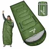 Schlafsack, Sportneer Anziehbarer Deckenschlafsäcke 220 x 84 cm tragbarer 4-Jahreszeiten-Schlafsack mit Reißverschluss für Arme und Füße, für Erwachsene Camping Wandern Reisen, Grün