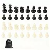 Schachfiguren ohne Brett, 32 Kunststoff-Schachfiguren in Schwarz und Weiß mit Aufbewahrungstasche (15x20 cm), Ideal für Anfänger, Turniere und Reisen