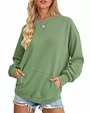 AUSELILY Damen Sweatshirt Oversized Pullover Locker Langarmshirt Rundhals Oberteile mit Taschen für Herbst Winter, Grün S