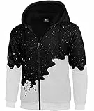 igeekwell Kapuzenpullover Herren, Druck Langarm Reißverschluss Fleece Kapuzenjacke,Herren Winterjacke Sweatjacke zum Wandern Laufen Outdoor-Sportarten (schwarz weiß-2XL)