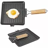 Houkiper Steakpfanne 24x24 cm – Rechteckige Steakpfanne mit Grillrillen, Grillpfanne Gusseisen Induktion schwere Gusspfanne für Induktionsherd, Backofen & Outdoor, flache Grillplatte schwarz