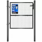 SONGMICS Gartentor, Gartentür, verzinkter Stahl, robust und langlebig, abschließbar, rundes Rohr, Tür 87 x 100 cm, 106 x 100 cm (B x H), grau GGD150A01