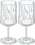 koziol Superglas Club No. 4, 2 Stück, 300 ml, Wein- & Aperitif-Glas mit Stiel aus kristallklarem Kunststoff, luxuriös, unzerbrechlich, wiederverwendbar, Party, Camping, 2er Set