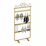 Relaxdays Ohrringhalter, Schmuckständer f. Ohrstecker & lange Ohrringe, Ohrringständer Eisen, 30,5 x 16,5 x 6,5 cm, gold