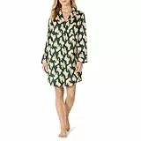 Amazon Essentials Damen Nachtwäsche-Nachthemd aus Satin mit Knopfleiste, Dunkelgrün Beige Zebras, M