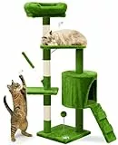 VOUNOT® Kratzbaum Katzenbaum 112 cm hoch, Stabil Mehrstöckiger Kletterbaum Katzenkratzbaum mit Kratzsäulen Plattformen Höhle und Spielzeug, Grün